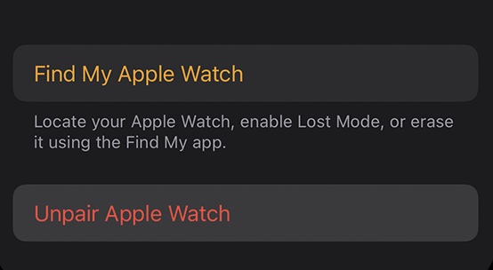 tap on Unpair Apple Watch